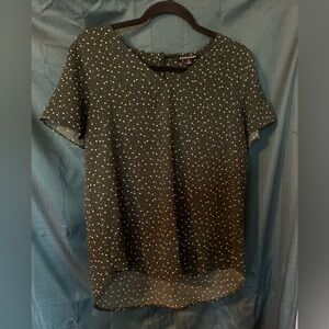 Women's Black Polka Dot Top hunter green and cream size medium